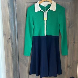 Boden Green and Navy Dress with White Collar. No tags. Worn once